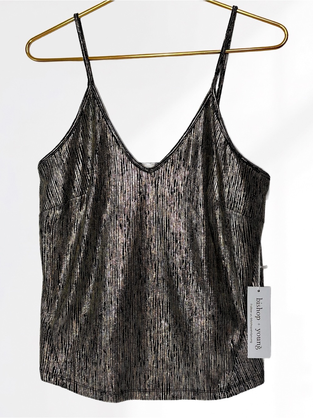 Bishop + Young Marisa Cami Metallic Gold Size S W/Tags- V-Neck Adjustable Straps